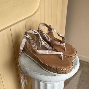 Women's Espadrille Platforms Gianni Bini Sandals Lace Up Ribbon Tie Tan Size 10